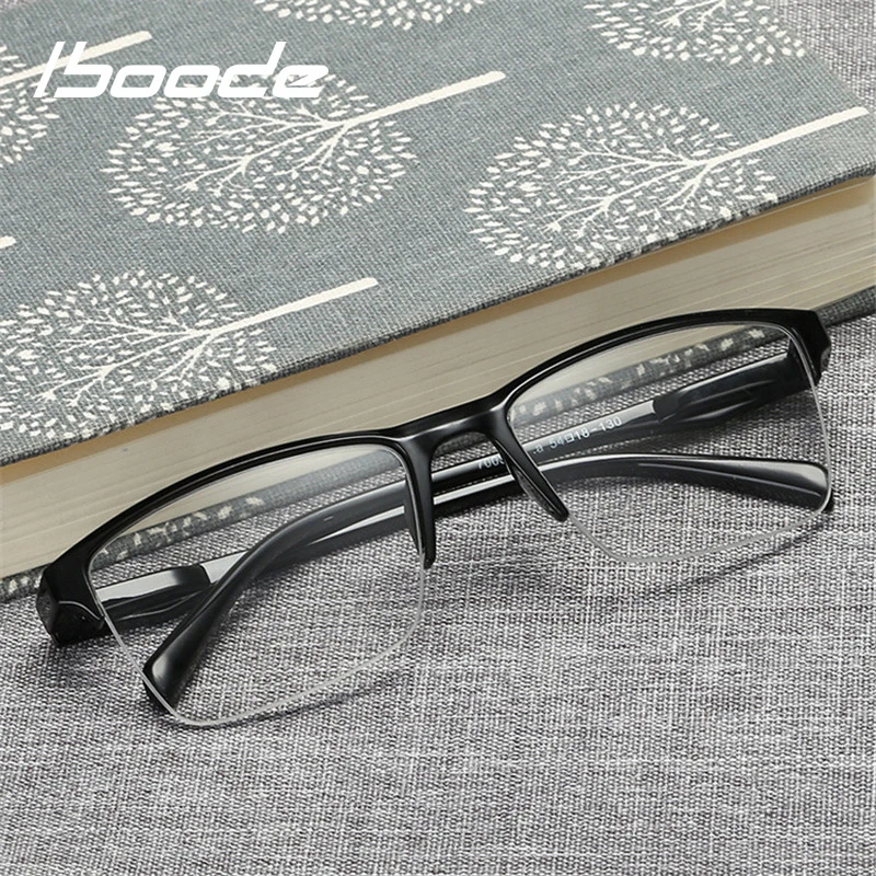 Gafas de lectura de medio marco iboode gafas presbiópicas para hombre y mujer gafas de visión lejana Ultra ligeras negras con resistencia + 25 A + 400 Gafas de lectura de medio marco iboode gafas presbiópicas para hombre y mujer gafas de visión lejana Ultra ligeras negras con resistencia + 25 A + 400