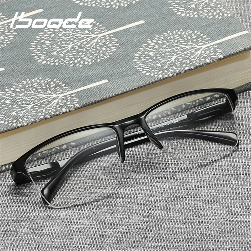 iboode Half Frame Reading Glasses Presbyopic Eyewear Male Female Far sight Glasses Ultra Light Black with strength +75 to +400