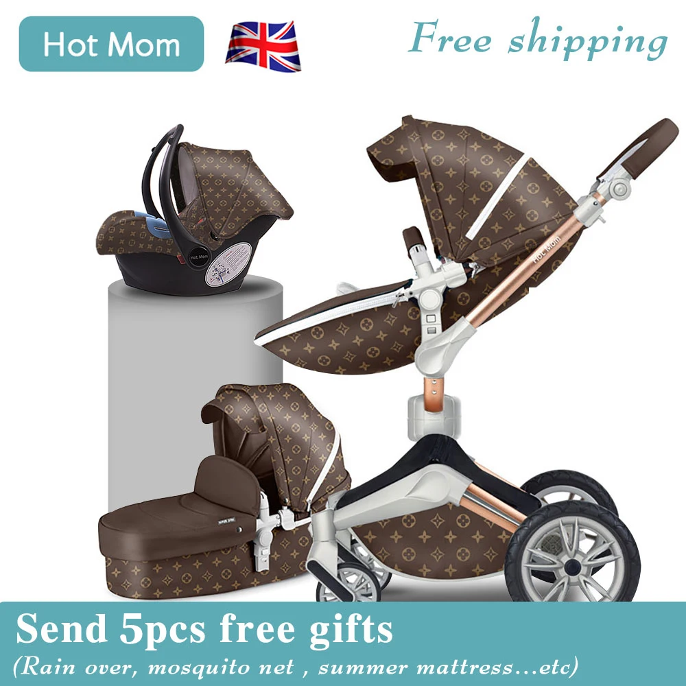 

Free Shipping Hotmom Baby Stroller 3 in 1 High Landscape Stroller 360 degree Luxury baby carriage two way newborn trolly