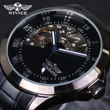 Ganador reloj mecánico Esquelético hombres de lujo negro impermeable moda casual marca militar relojes deportivos relogios reloj de pulsera