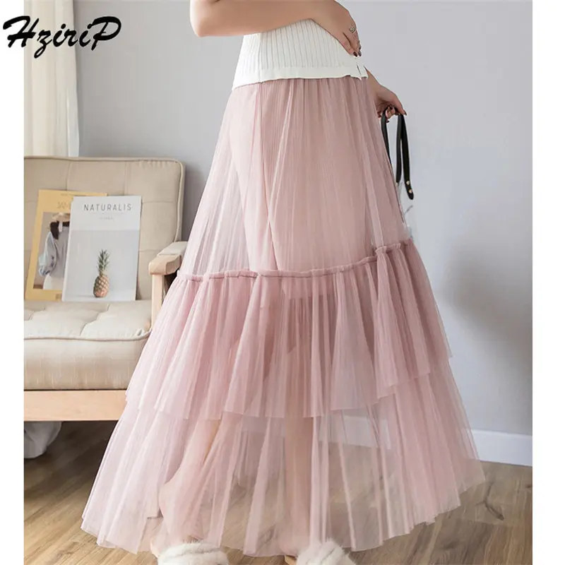 Hzirip 2019 Hot Sale Pregnant Mid Calf Mesh Maternity Fresh Summer New Style Solid Pleated 