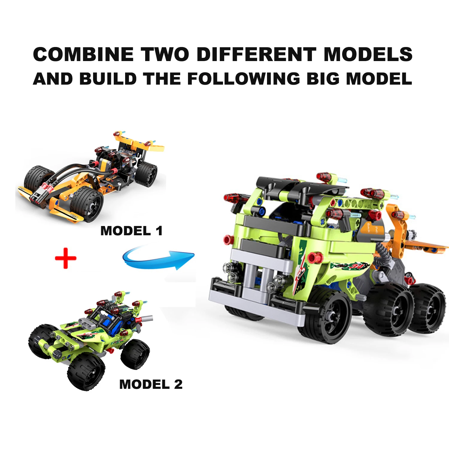 2 모델 1 빌딩 블록 풀 다시 자동차 경주, 건물 벽돌 차량, 철수 실행 기능, DIY 건설 장난감construction