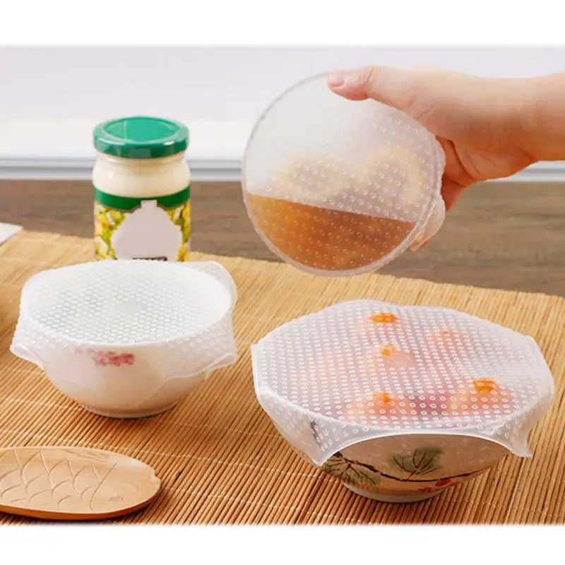 

3pcs Food Fresh Keeping Wrap Multi-functional Reusable Silicone Food Wraps Fridge Seal Vacuum Cover Lid Stretch Kitchen Tools