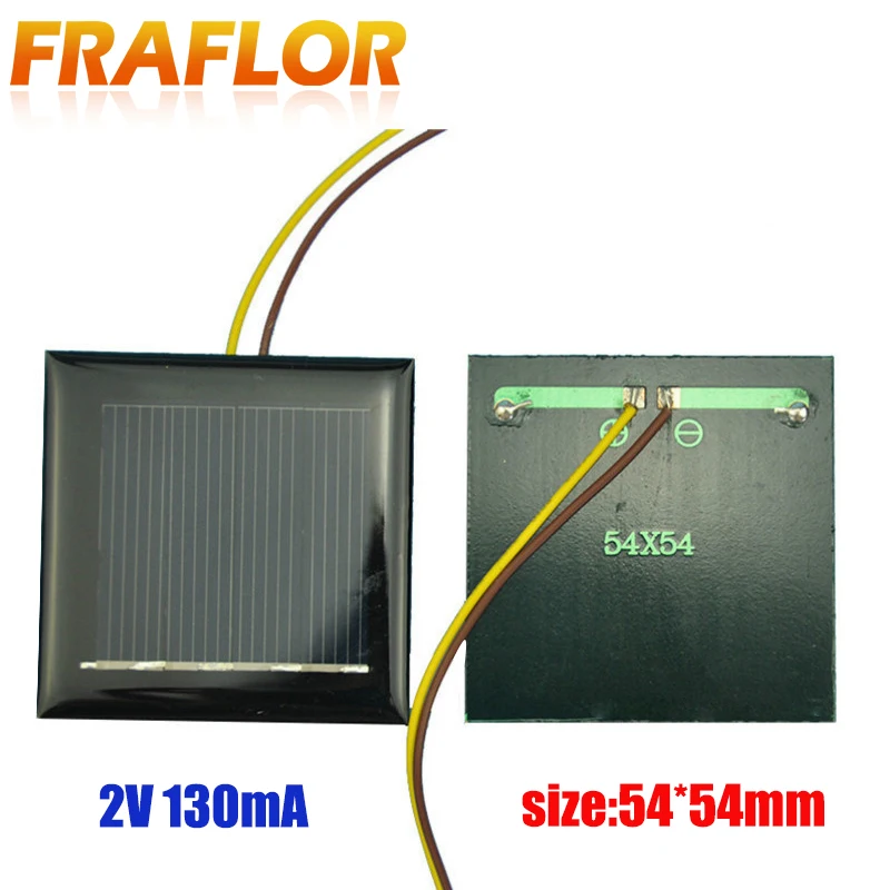 

2Pcs 2V 130mA 54*54*3mm Polycrystallin Small Power Solar Cell Panel For Solar LED Light DIY Toy 1.2V Battery Charger Solar Cell