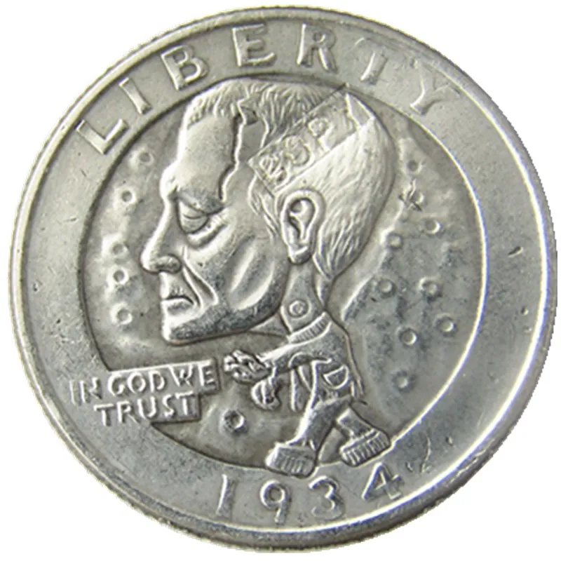 

Hobo Creative 1934 Washington Quarter Dollars Skull Zombie Skeleton Hand Carved Copy Coins