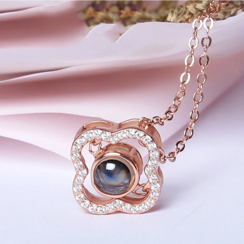rose gold flower silver pendant necklace christmas gift 03