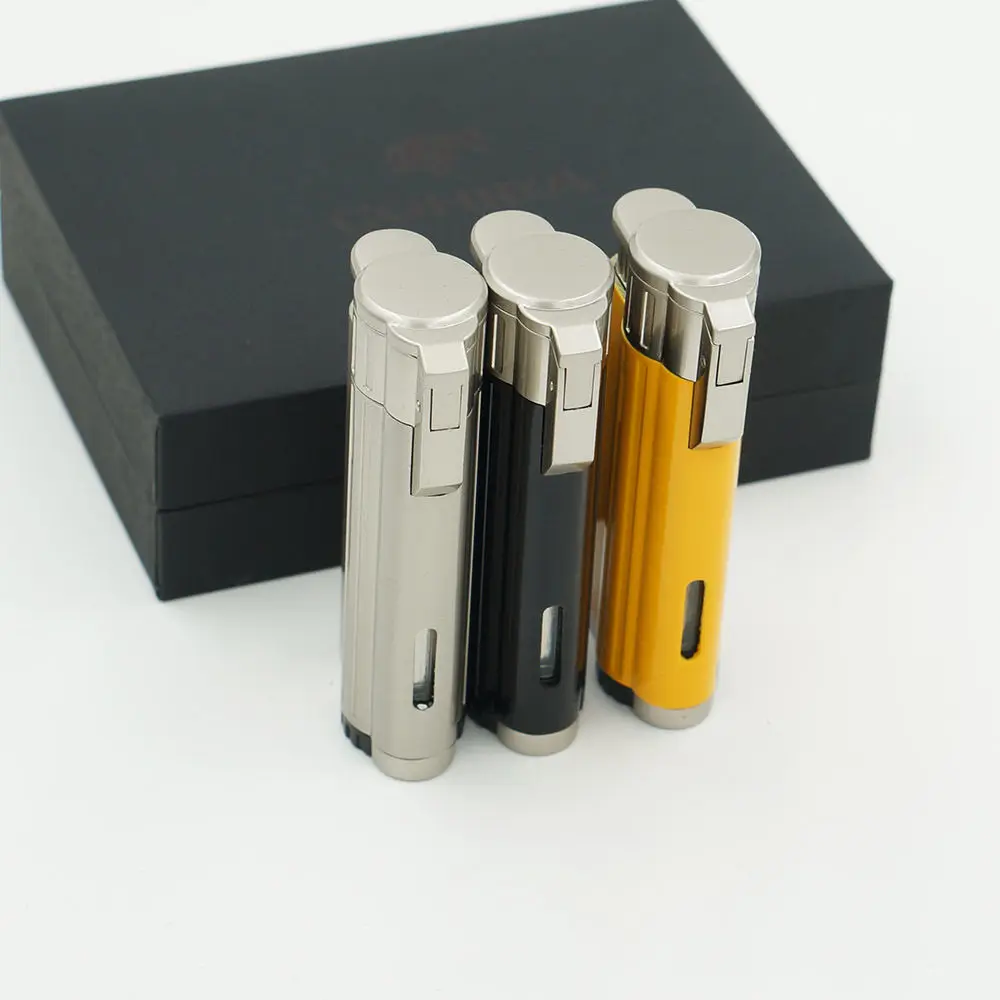 Alloy Metal Butane Gas 3 Torch Jet Flame Cigar Lighter With Punch