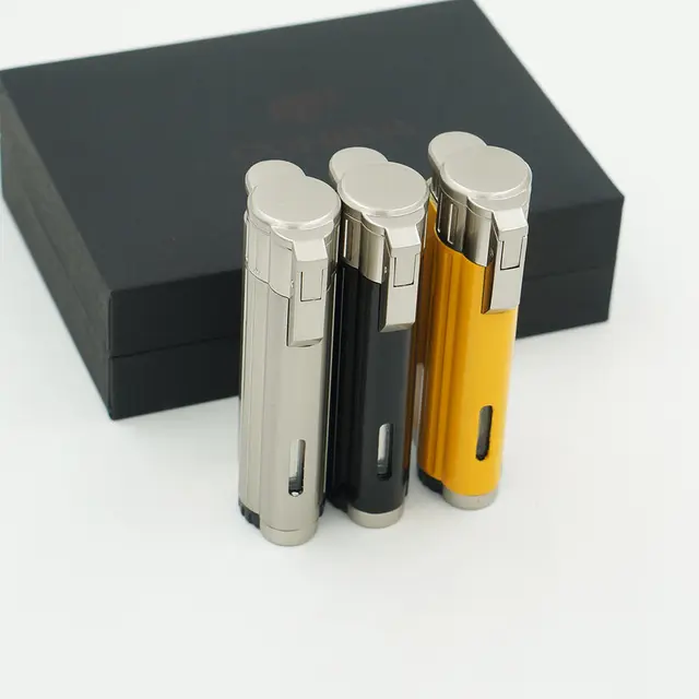 Alloy Metal Butane Gas 3 Torch Jet Flame Cigar Lighter With Punch