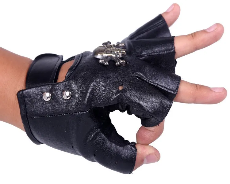 Мужские перчатки в стиле рок из искусственной кожи с черепом, черные панковские перчатки на половину пальцев, перчатки для велоспорта