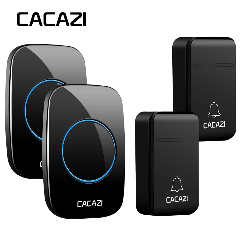 

CACAZI No Battery Required Wireless Doorbell US Plug Waterproof 200M Remote Self-Powered Home Calling Bell 2 Button 2 Receiver