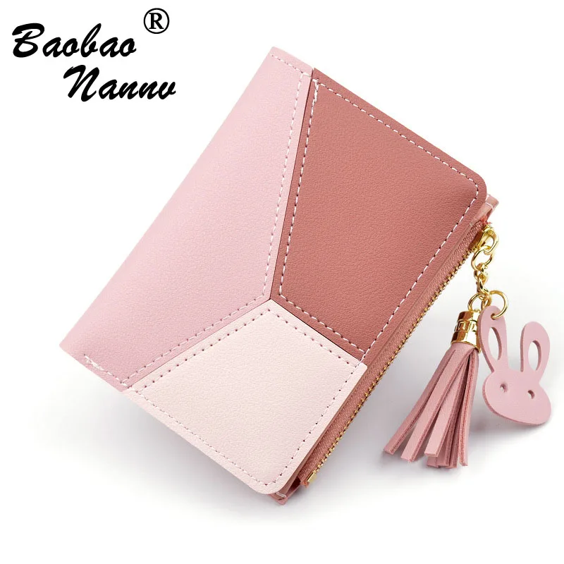 New Short Women Wallets Cute Tassel Zipper Purse Patchwork 2019 Fashion Panelled Wallet Trendy Coin Card Holder Leather | Багаж и сумки