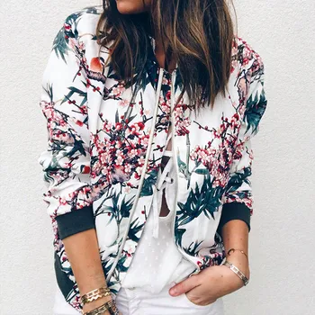 

Coat 2019Top Womens Ladies Retro Floral Zipper Up Bomber Jacket Casual Coat Outwear