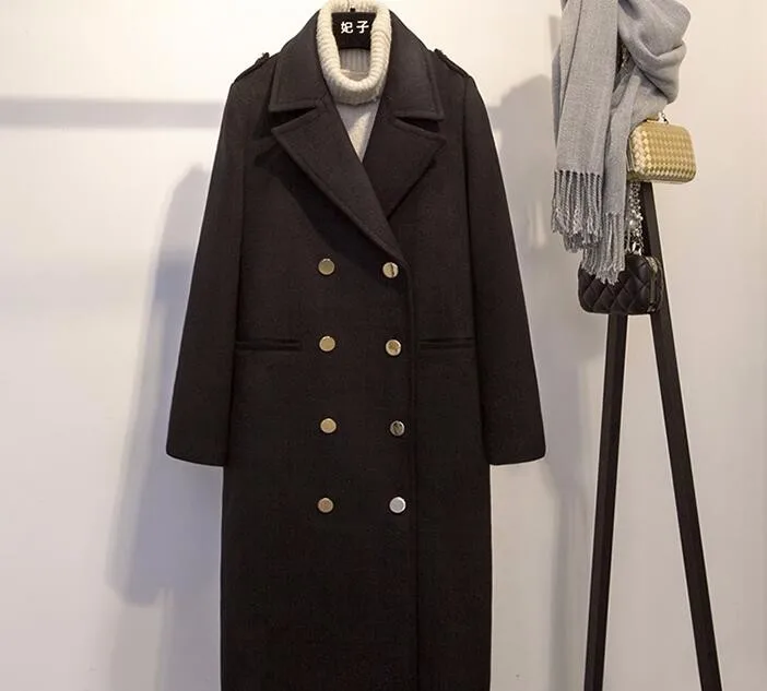 Новые модные женские теплые шерстяные смешанные простые пальто с длинными рукавами женские s женские металлические двубортные Epaulet