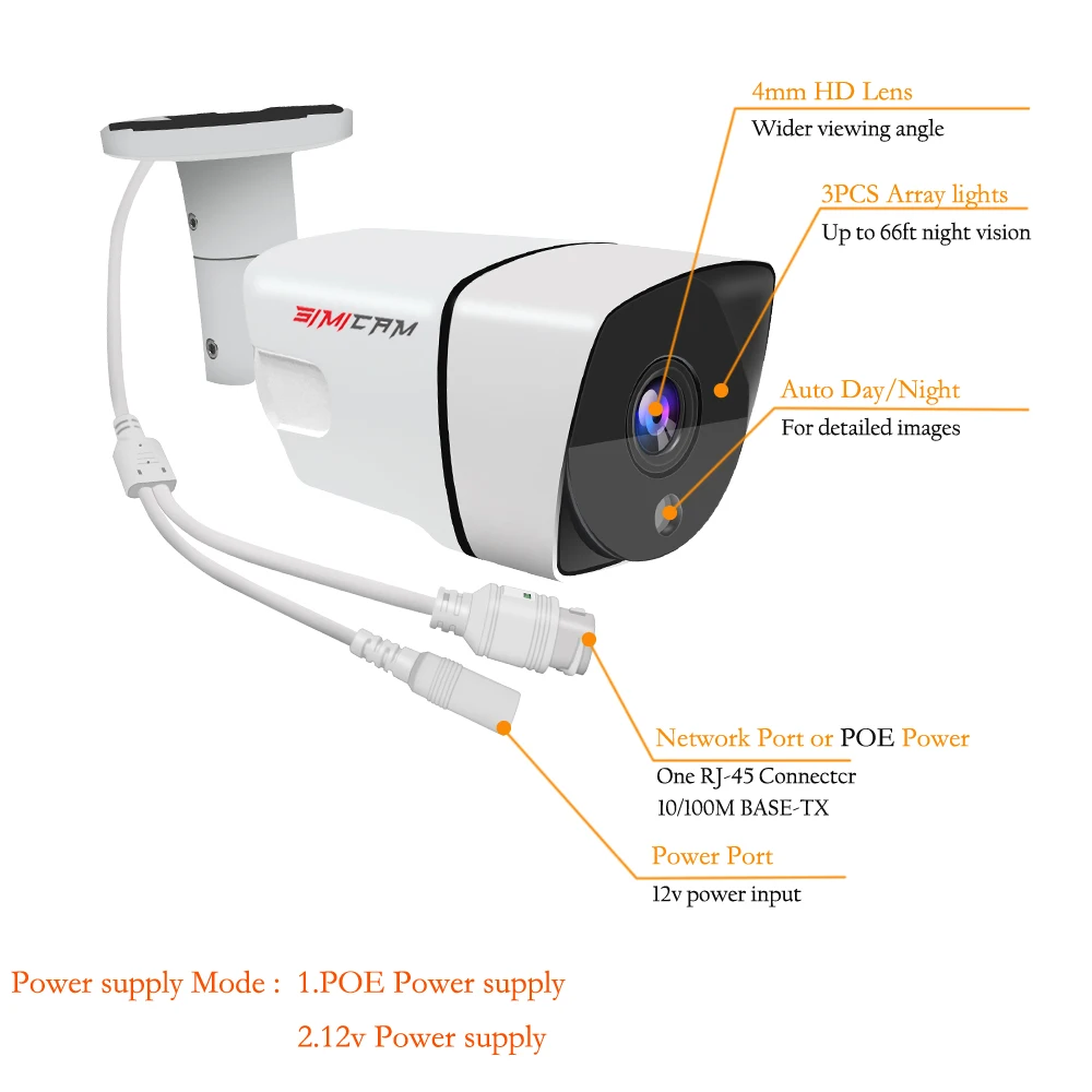 POE камера ip Bullet H.265 CCTV 1080P 2MP водонепроницаемая IP66 для помещений и улицы домашнего