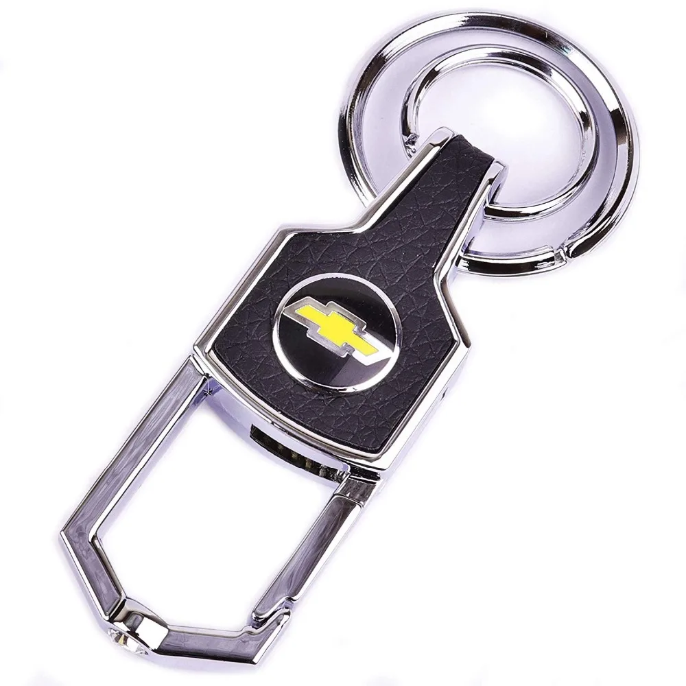 

Zinc alloy Car Logo and black leather Keychain key ring For Chevrolet