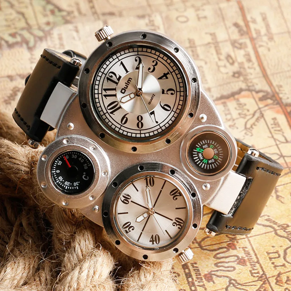 OULM военные кварцевые часы мужские Deco компасы Стильные армейские часы с кожаным ремешком спортивные современные мужские наручные часы с двойным движением t большие