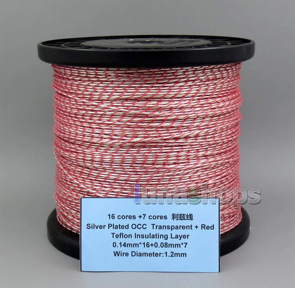 

LN005658 16 cores +7 cores Silver Plated OCC Transparent + Red Tefl Insulating Layer 0.14mm*16+0.08mm*7 Wire Diameter:1.2mm
