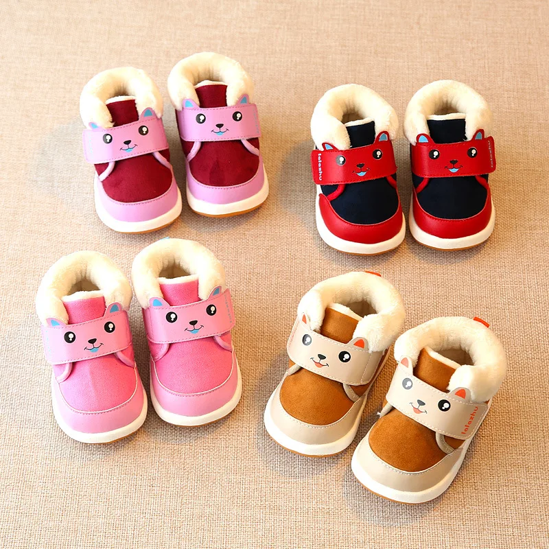 Новые зимние ботинки для маленьких девочек, плюшевые ботинки для маленьких девочек, детская зимняя обувь для детей, милые хлопковые ботинки для детей 1-3 лет