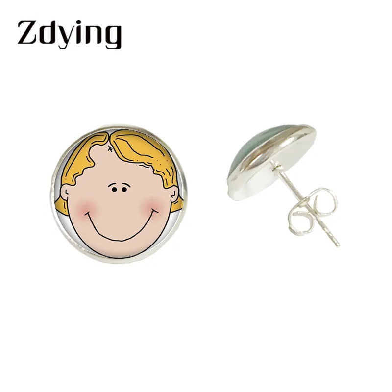 ZDYING 3 Metal Color Cute Cartoon Baby Girl Boy Face Stud Earrings Time Cabochon Gems Earring For Kids Gift FD012 | Украшения и