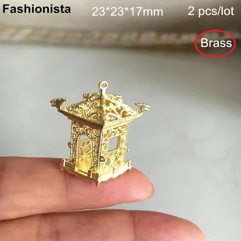

2 pcs 3D Brass Pavilion Charms 23*23*17mm,Brass Casting Rhombus pavilion Charms For Jewelry Making,DIY Crafts Findings