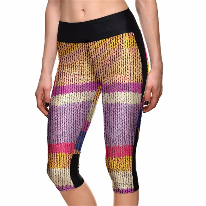 Summer New Arrival Womens Hemp Rope 7 Point Pants Digital Print High