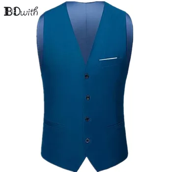 

2019 Newest Blue Men's Sleeveless Slim Fit Suit Vest Single Breasted Four Buttons Business Dating Wedding Dress Waistcoat