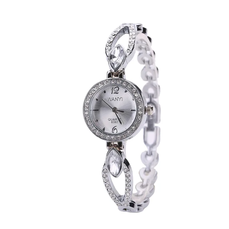 Уникальные женские часы женские Геометрические сплав браслет кварцевые часы женские модные круглые часы со стразами Relojes Mujer - Цвет: Серебристый