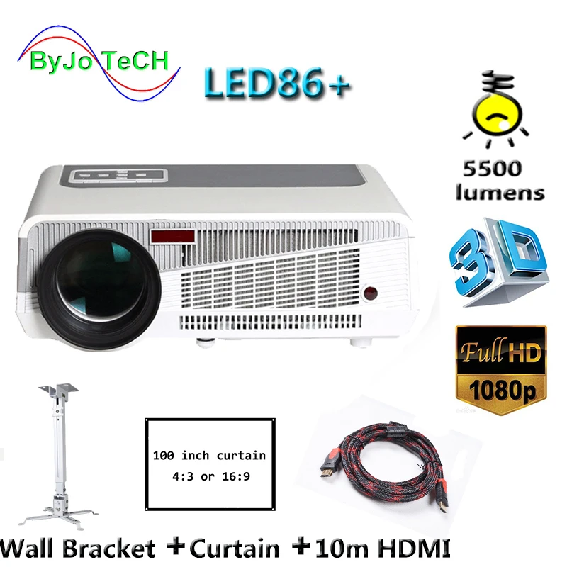 Poner Saund LED86+ 5500 lumens Full HD LED projector 1080P 3D home theater video With 10m HDMI Curtain Wall Bracket proyector