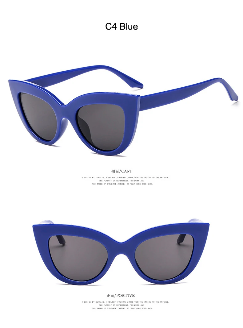 [EL Malus] Ретро кошачий глаз оправа брендовые дизайнерские солнцезащитные очки женские белые серые черные линзы зеркальные сексуальные женские солнцезащитные очки - Цвет линз: C4 Blue