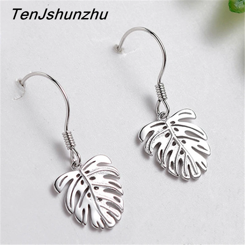 

100% 925 Sterling Silver Sparkling Leaves Drop Earrings For Women Compatible with Jewelry Authentic Gift Drop Shipping