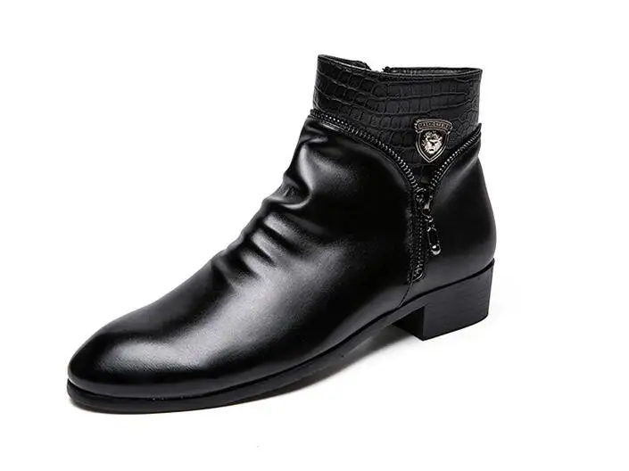 Классические Кожаные Мужские модельные туфли; мужские ботинки с меховой подкладкой; сезон весна-осень; Мужские ботинки в британском стиле; деловая кожаная обувь - Цвет: black