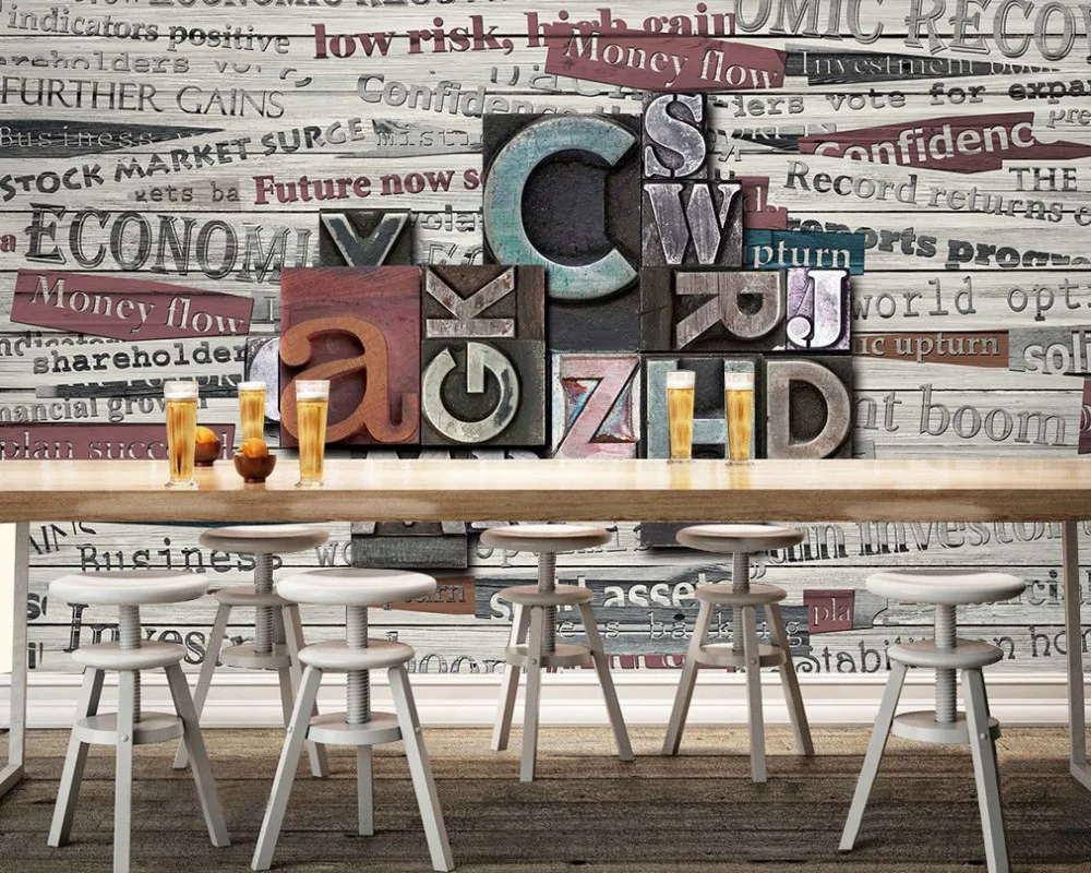 Free Shipping Fashion Creative Restaurant Bar Wallpaper Custom 3D Photo Mural Metal English Retro Poster Background Wall | Обустройство
