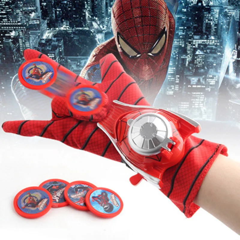 Amazing Spider-Man Gloves Wrist Disc Shooter Saucer Launcher Hero Cartoon Toy Model Children Dress Up Cosplay Gifts