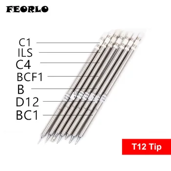 

FEORLO 7pcs/lot soldering tips T12 T12-C1 ILS C4 BCF1 B D12 BC1 for HAKKO Solder Iron Tips soldering welding stings