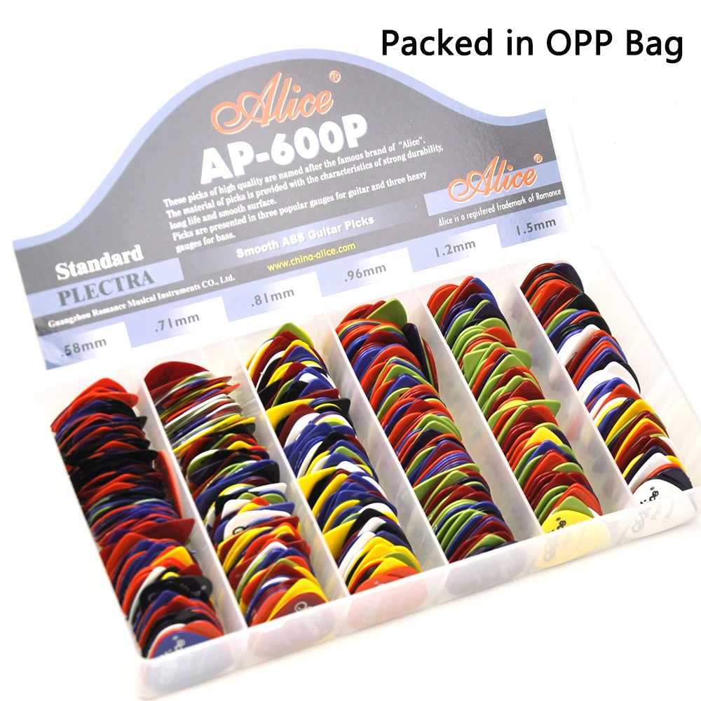 Lots of 100pcs Alice AP-P Smooth ABS Guitar Picks Assorted Colors 6 thicknesses afbeelding