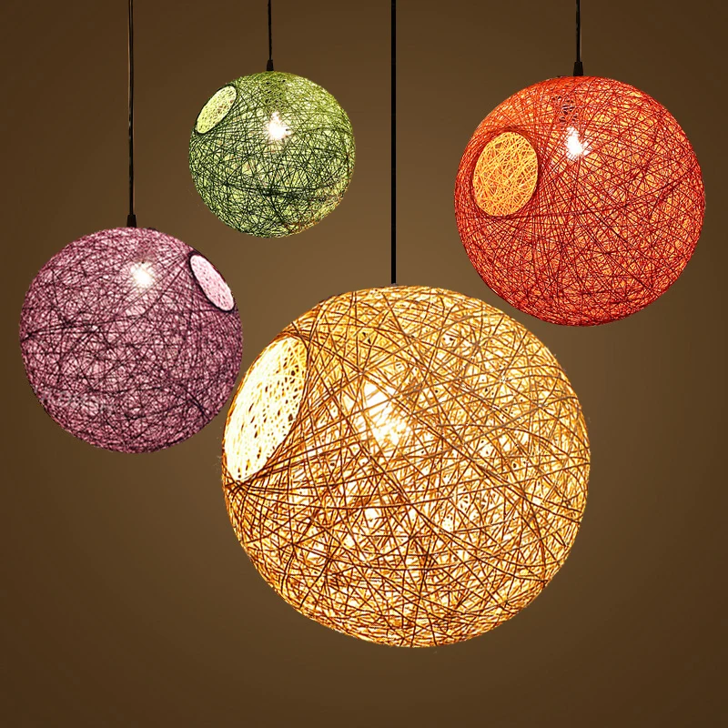 

Creative sphere Colorful rattan pendant lights for Milk Tea Chops Restaurant Bar Terrace Balcony lamps ball pendant lamp 90-260V