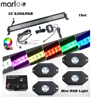 

Marloo Car 32inch LED Light Bar RGB 5D Light+ RGB LED Rock Lights Kit Bluetooth Control with 4 pods Timing for Off Road Jeep