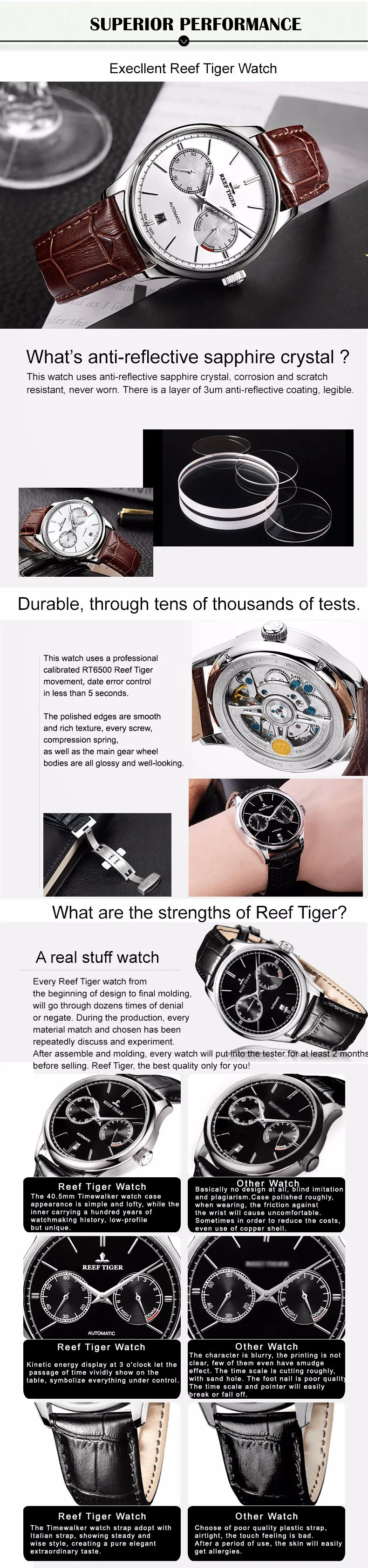 Reef Tiger/RT Elegant Business Mens Watches Perpetual Calendar Power Reserve Small Seconds Automatic Watches RGA1620