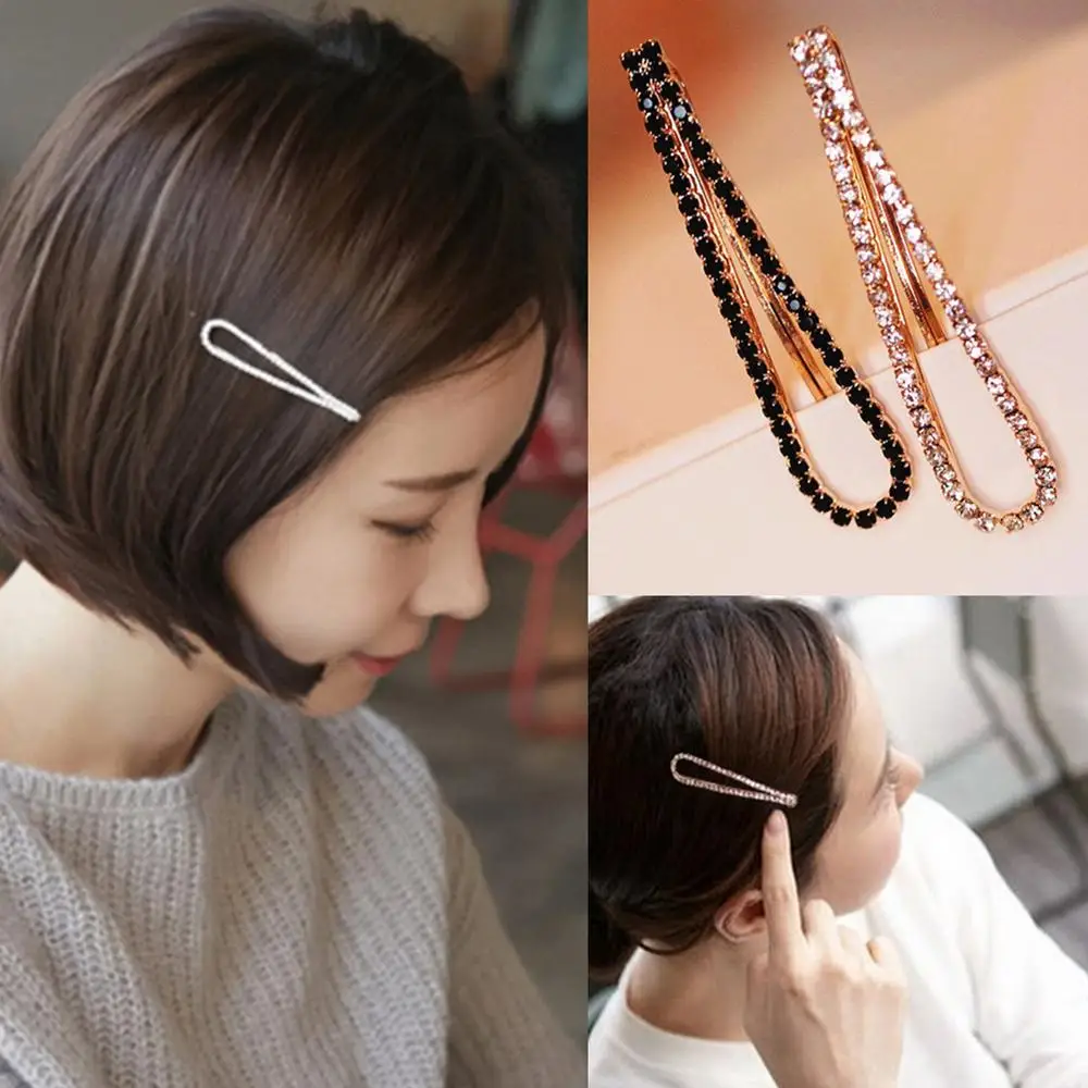 

1Pc Women Girls Black White Women Crystal Rehinstone Fashion Hairpins Alloy Barrette Hair Clips