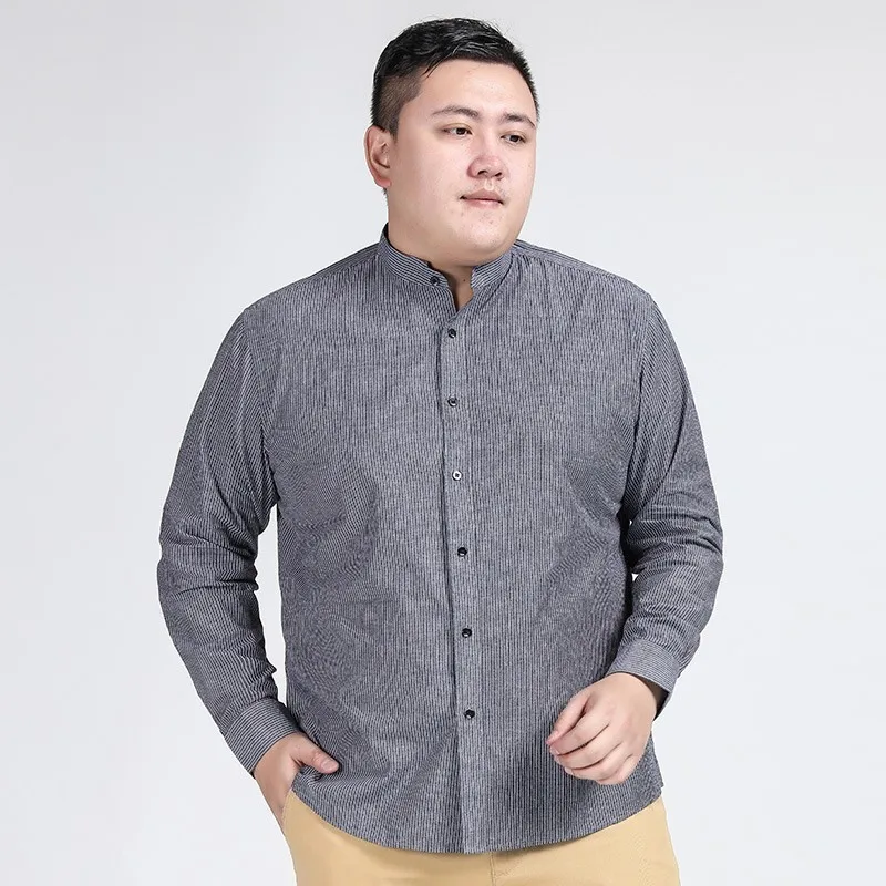 Большие размеры 8XL 7XL 6XL 5XL Новая Осенняя модная брендовая мужская одежда мужская рубашка с длинными рукавами мужская полосатая хлопковая повседневная мужская рубашка - Цвет: Серый
