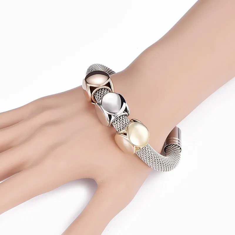 Хит, Титановый стальной сетчатый Браслет геометрия, большая толстая цепочка, регулируемый стиль, женский браслет, золотые, серебристые браслеты