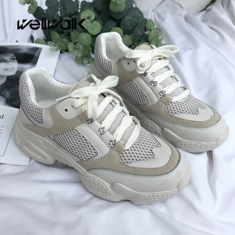 

Wellwalk Designer Sneakers Women Canvas Shoes Female Casual Sneakers Women's Dad Shoes Women Chunky Sneakers Lace Up