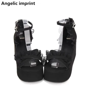 

Angelic imprint woman mori girl lolita cosplay shoes lady trifle heel wedges pumps women princess summer dress sandals 33-47 8cm