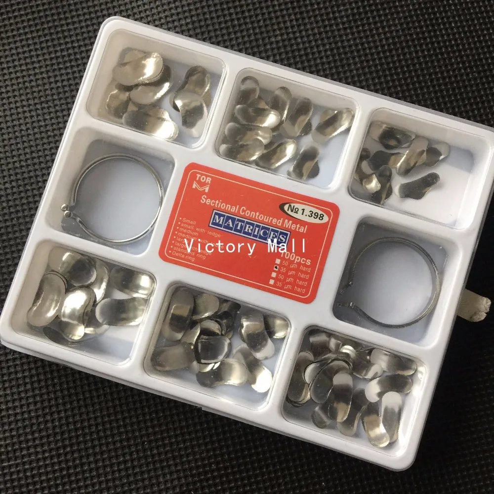 

100Pcs Full Kit Dental Matrix Sectional Contoured Metal Matrices No.1.398 + 2 Rings