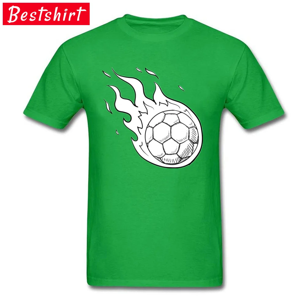 Soccer Ball Flames Round Collar T Shirt Summer Tops Shirts Short Sleeve Cute All Cotton Normal Tops Tees Design Mens Soccer Ball Flames  green