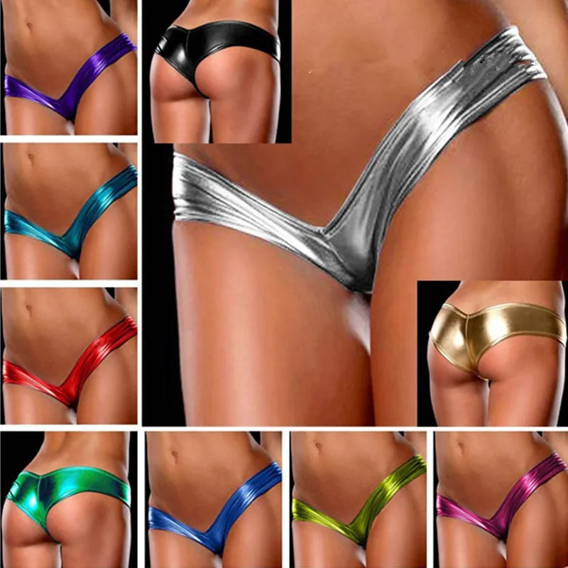 

New 9 colors elastic stretch sexy slipje latex underwear women thongs and G-string panties leather micro-mini tanga shorts