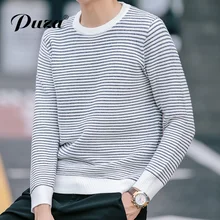 PUZA new autumn winter fashion men sweater casual thicken fleece male pullover sweater mens crewneck slim fit strip pattern
