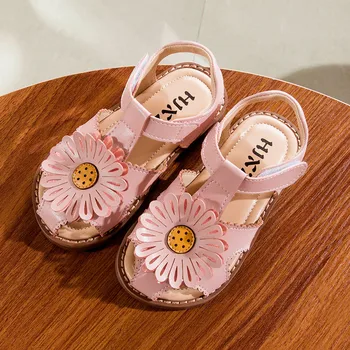 

New Girls Sandals Hollow Children Princess Shoes Girls Beach Sandals Big Sweet Flower Kids Shoes Open Toe Baby Sandals Hook Loop