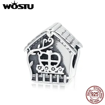 

WOSTU Real 925 Sterling Silver Cute Little House Beads Charm fit Woman Original Bracelet Pendant DIY Jewelry Making Gift CQC889