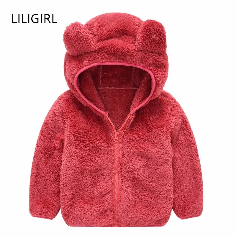 Детское шерстяное пальто LILIGIRL однотонная куртка с меховым капюшоном для